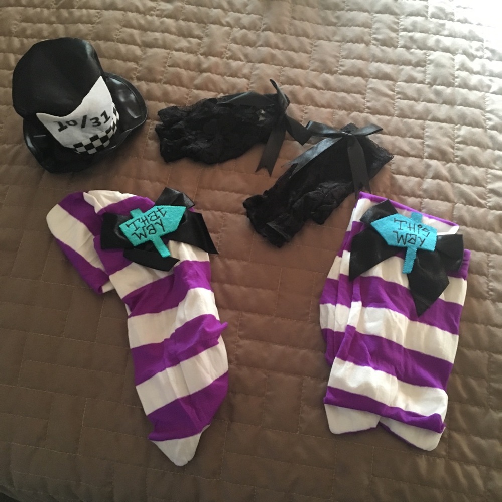 Leg Avenue Purple White Striped Thigh-High Socks with Black Bow Accents - Picture 4 of 8